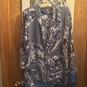 Blue Floral Palm Patterned Women's Jacket